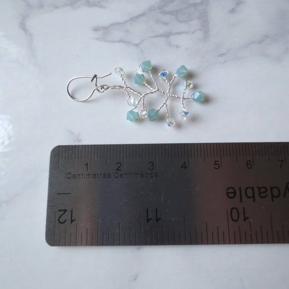 Beautiful Sparkly Handmade Swarovski Crystal Silver Blue and White Drop Earrings - Picture 4 of 6